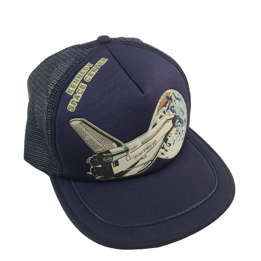 Vintage 1980s Kennedy Space Center NASA Space Shuttle Trucker Snapback Hat Adult